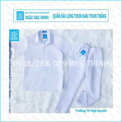 QUẦN DÀI LƯNG THUN KAKI THUN TRẮNG - TIỂU HỌC NGÔ QUYỀN